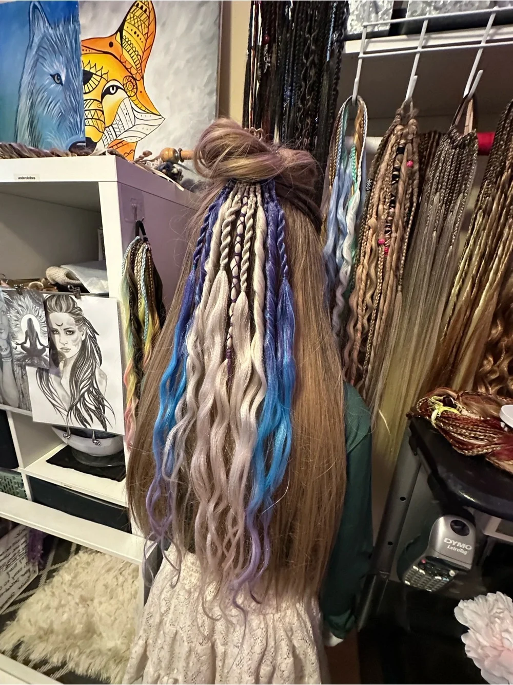 Colorful Synthetic Hair Extensions — Purple, Blue & Silver Accent Braids